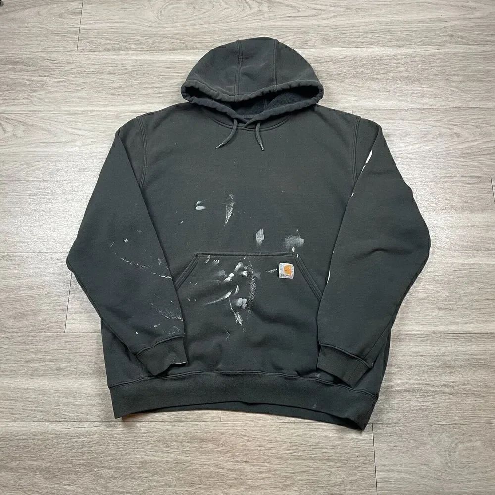 Carhartt Hoodie Mens Large Gray Workwear Paint Splatter Fleece Streetwear